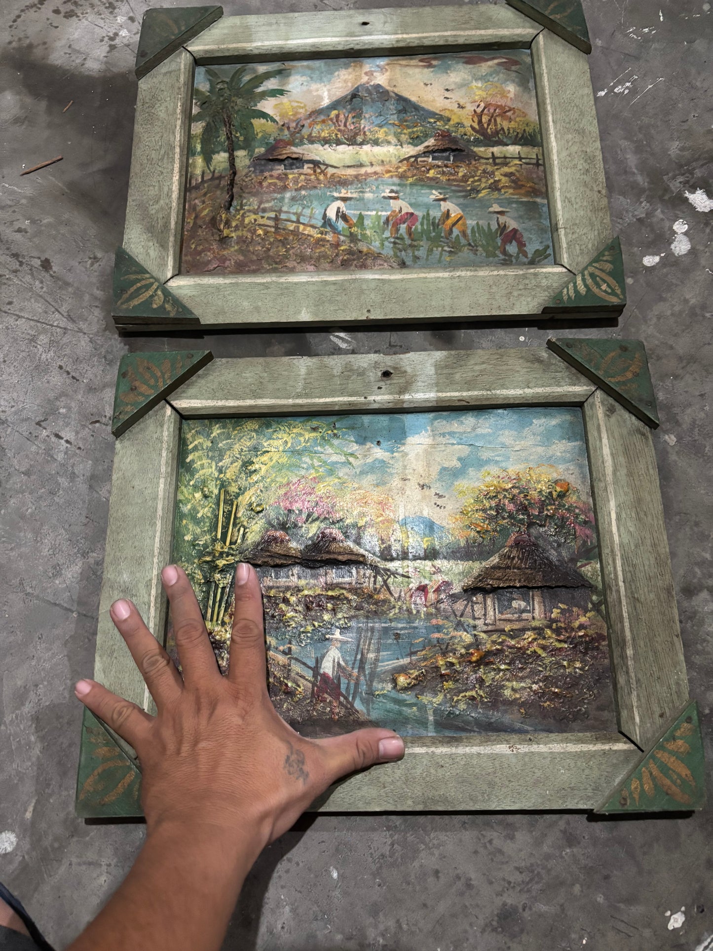 Old Pair of filipiniana painting orig wood frame