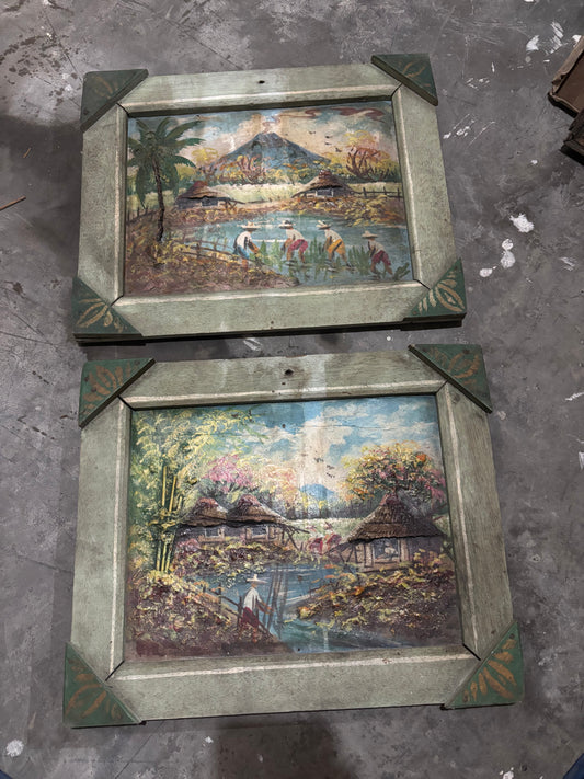 Old Pair of filipiniana painting orig wood frame