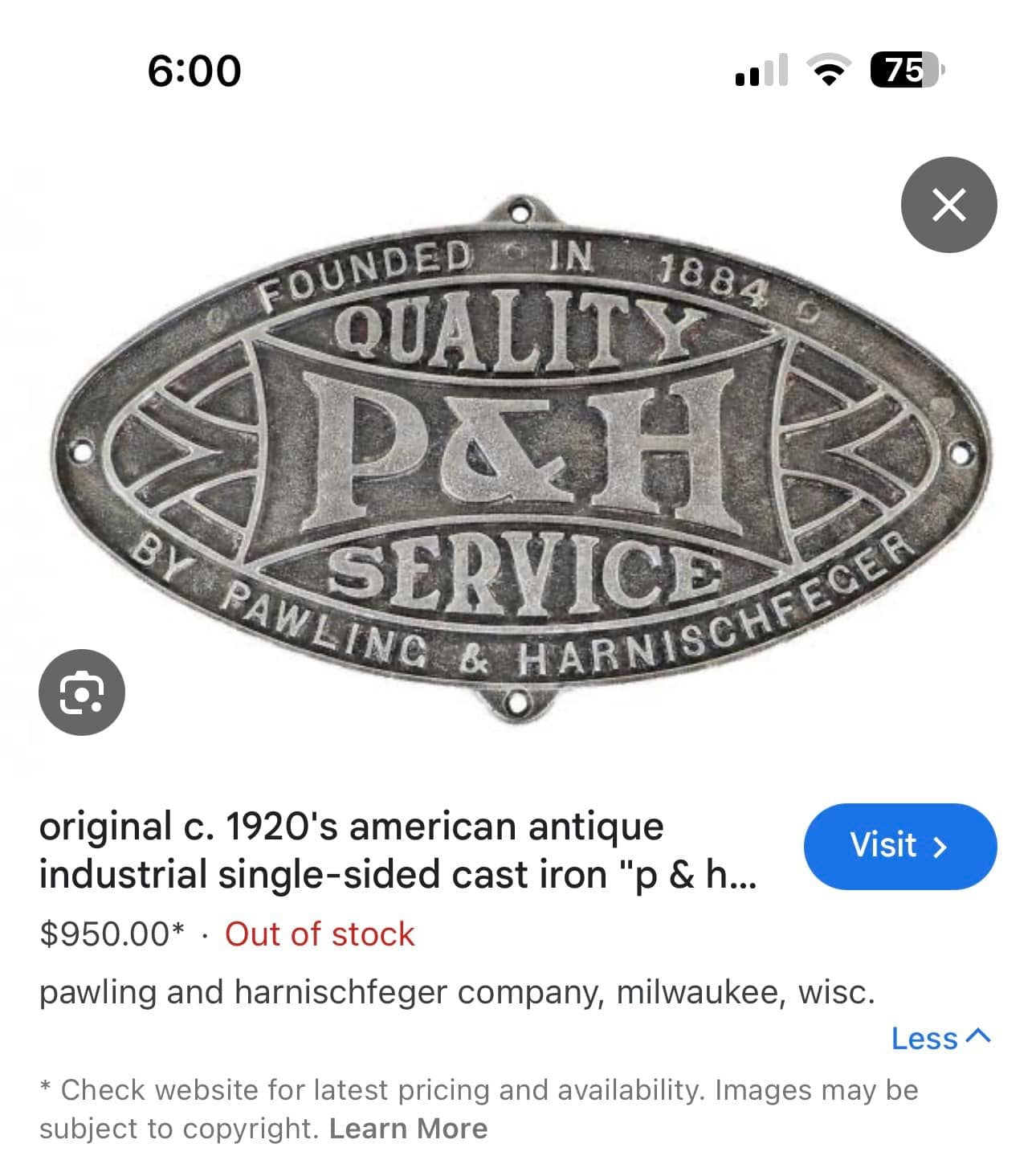 COD for Metro Manila & near by provinces , Antique Cast Iron Sign P & H